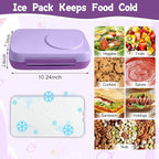 Bento Box for Kids,Kids Bento Lunch Box with Built-in Ice Pack for School,3 Compartments Leak Proof Lunch Container with Utensils for Girl Boy;BPA Free,Microwave & Dishwasher Safe, 44oz(Purple)