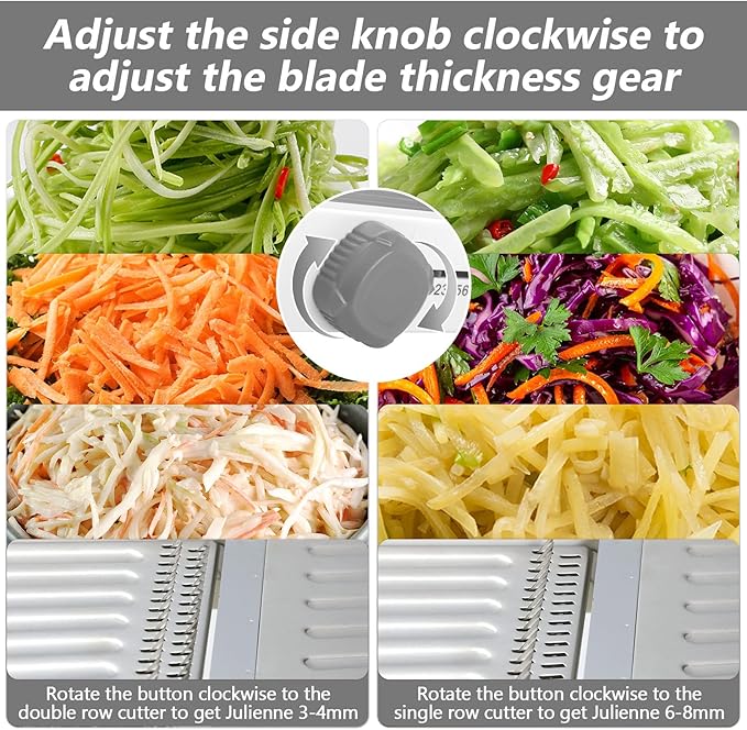 Mandoline Slicer for Kitchen, Adjustable Stainless Steel Mandoline Food Slicer, Onion Potato Cucumber Tomato Carrot Vegetable Fruit Slicer, Mandolin Veggie Cutter with Food Holder, Grey