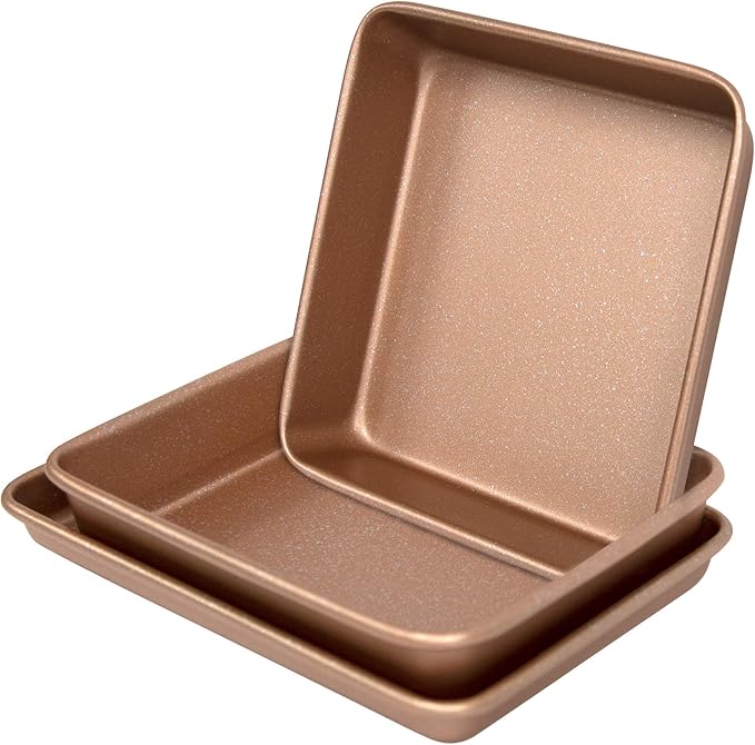 casaWare 3pc Ultimate Series Commercial Weight Toaster Oven Bakeware Set (Rose Gold Granite)