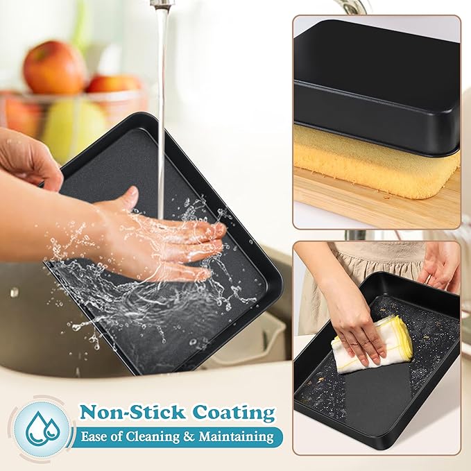 E-far Toaster Oven Baking Pan, 10.4 x 8 Inch Nonstick Stainless Steel Rectangle Cake Pan for Baking Small Brownies Casseroles Lasagna, Stainless Steel Core & Nonstick Coating, Non-toxic & Oven Safe