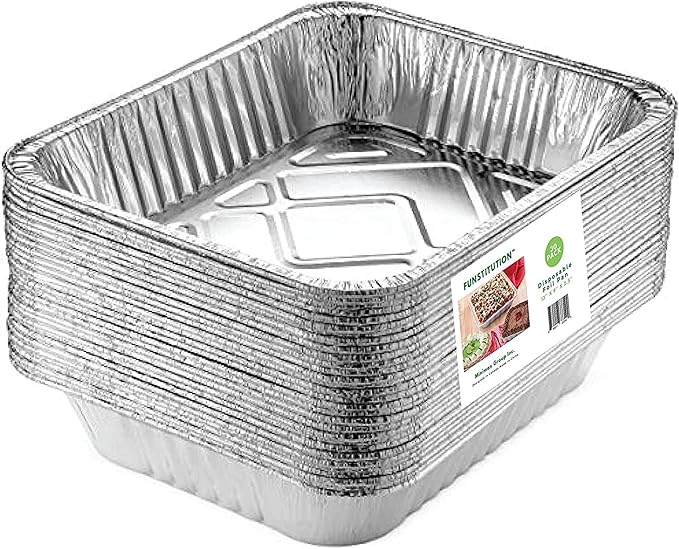 FUNSTITUTION Aluminum Foil Pans 9x13 (30 Pack) - Disposable Aluminum Baking Pans With High Heat Conductivity For Grilling, Cooking, Storing, Prepping