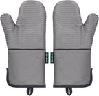 Beneno Kitchen Oven Mitts 2-Pack Heat Resistant to 500°F with Non-Slip Silicone Grip, Extra Long 14.3" Forearm Protection, Soft Quilted Cotton Terry Lining, Ideal for Cooking, Baking, Grilling, Gray