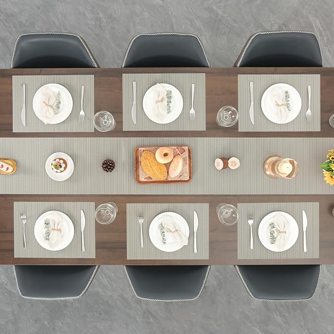 Myir JUN Placemats Set of 4, Vinyl Woven Placemats Place Mats Indoor Set of 4 Washable Table Mats Non-Slip Place mats for Dining Table (Golden Silver, Set of 4)