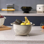 Metal Colander 5 Quart Powder Coated Self-draining Metal Strainer with Base,Kitchen Pasta Fruit Vegetable Basket with Double Handles (Sand Yellow)