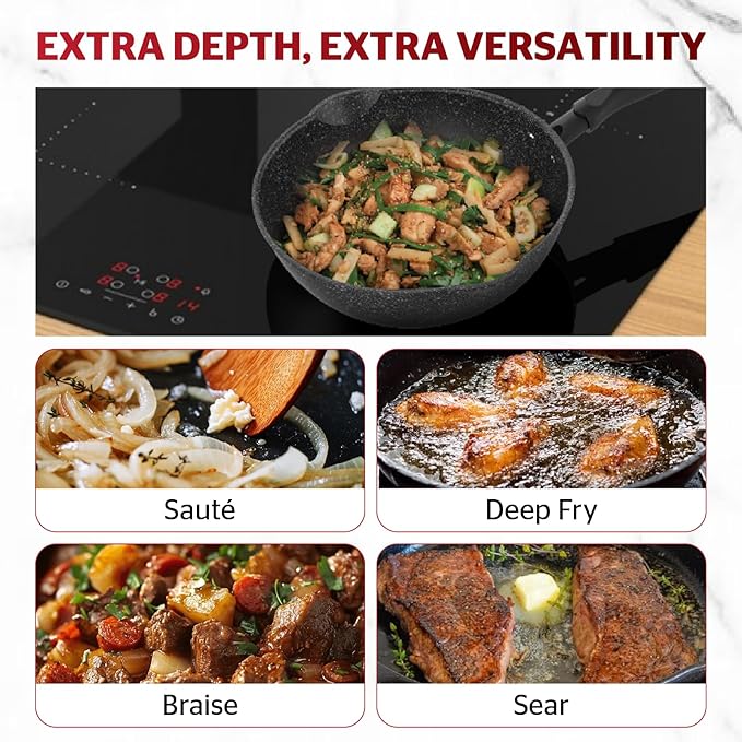 Sunhouse – 8 Inch / 20 cm Non-Stick Deep Frying Pan with Double Pour Spouts, 5-Layer Whitford Non-Stick Coating, PFOA-FREE, Stay-Cool Handle, Induction Compatible with All Cooktops