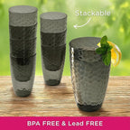 Kate Aspen Smoke Grey Hammered Plastic Tumblers, Plastic Drinking Glasses Set of 8, 23 oz, Large Shatterproof Cups Reusable for Outdoor Barware, Cocktails, BPA-Free Tumblers & Water Glasses