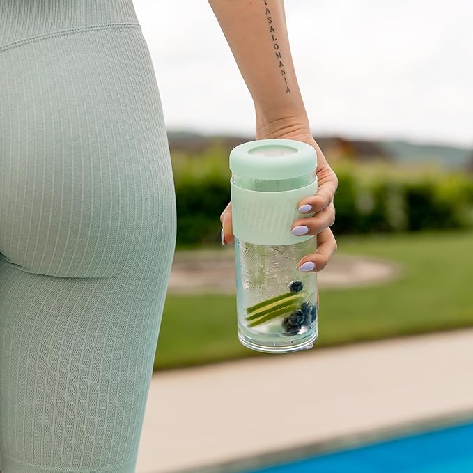 Pandaloo® Glass Cups With Lids and Straws -20 Fl Oz- Perfect Size Iced Coffee Cup - Smoothie Cup With Bamboo Lid and On the go Lid - Glass Tumbler With Straw (1 Count (Pack of 1), Amber Sand)