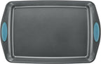 Rachael Ray Bakeware Nonstick Cookie Pan Set, 3-Piece, Gray with Agave Blue Grips