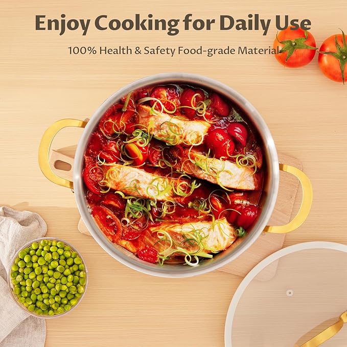 BEZIA 6 Quart Tri-Ply Stainless Steel Stockpot，Stock Pot with Visible Lid, Even Heat Distribution, Induction Cooking Pot for All Stoves, Sturdy & Double Handle，Ideal for Soups & Stews