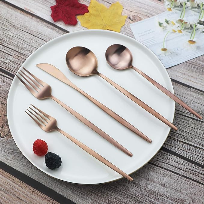 JASHII Silverware Set, 36 Piece Food Grade Stainless Steel Flatware Set Fork Spoon Knife Utensils for Daily Use and Party, Service for 6 Anti Rust, Safe in Dishwasher (Matte Rose)