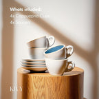 KIVY Cappuccino cups set of 4 [8oz] - Thick-walled stoneware cappuccino cup set for latte art - Latte mugs - Latte cups - Coffee mug - Latte art cup - Ceramic latte cup and saucer set of 4 - Blue