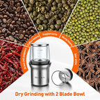 Secura Coffee Grinder Electric, Spice Grinder, Dual Glass Bowls for Wet & Dry Grinding