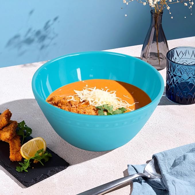 Melamine Beaded Cereal Bowls Set Aqua, 6 inch, 24oz All purpose/Soup/Salad Bowls Set of 6, Unbreakable Durable, Dishwasher Safe, BPA Free - Perfect for Soups, Salads, Cereal & Entertaining