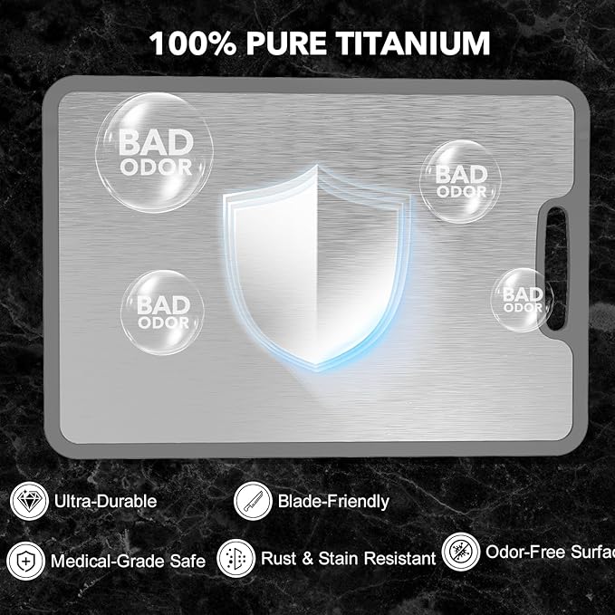LaokiiyTitanium Cutting Boards For Kitchen, 100% Pure Cut Titanium Cutting Board, Food Grade Quality,Double-Sided Food-Grade Chopping Board Non-Stick Durable and easy to clean14.1X10