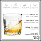 Vikko Whiskey Glasses, Set of 12 Old Fashioned Glasses, Crystal Style Glass Tumblers, 11.25 Ounce Capacity, Elegant Design, Dishwasher Safe