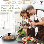 Moss & Stone Nonstick Grill Pan for Indoor Cooking 12", The Whatever Pan Cast Aluminum Griddle Pan for Stove Top Dishwasher & Oven Safe, Induction Grill Pan with Lid with Silicone handles PFOA Free