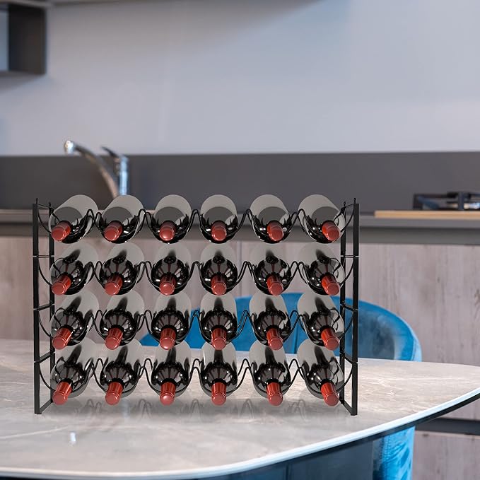 TONLEA 4-Tier Wine Rack - 3-in-1, Stackable, 24-Bottle Wine Storage Rack for Cabinet or Pantry (Dark Black, Version 3.0)