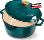 MÜELLERHOME 4.5 QT Enameled Cast Iron Dutch Oven, Heavy-Duty Casserole Dish and Braiser Pan with Lid, Oven-Safe up to 500° F & Across All Cooktops, Housewarming Gifts New Home, Emerald