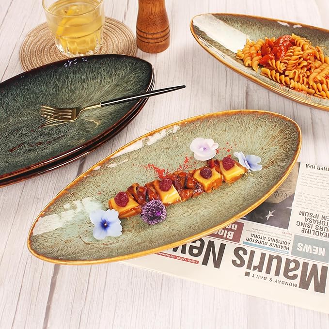 Ceramic Dinner Plates Set of 4, for Bread, Pasta, Salad, sushi - Microwave, Oven and Dishwasher Safe, Scratch Resistant durable Brown Brown reactive glaze