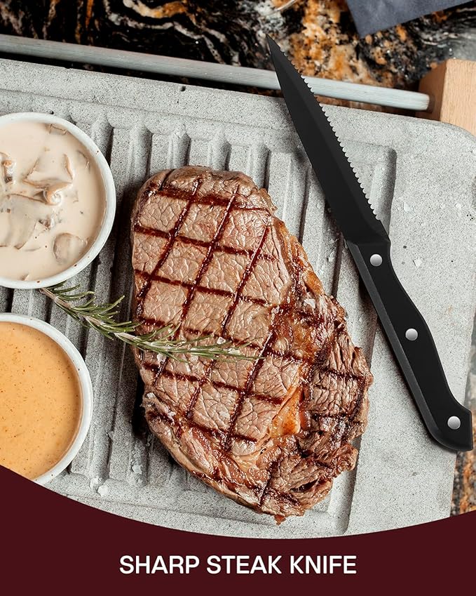 Hammered Black Silverware Set, EUIRIO 24 Pieces Cutlery Sets for 4, Heavy Duty Stainless Steel Flatware, Food-Grade Utensil Sets Includes Spoons Forks and Knives, Mirror Finish Dishwasher Safe