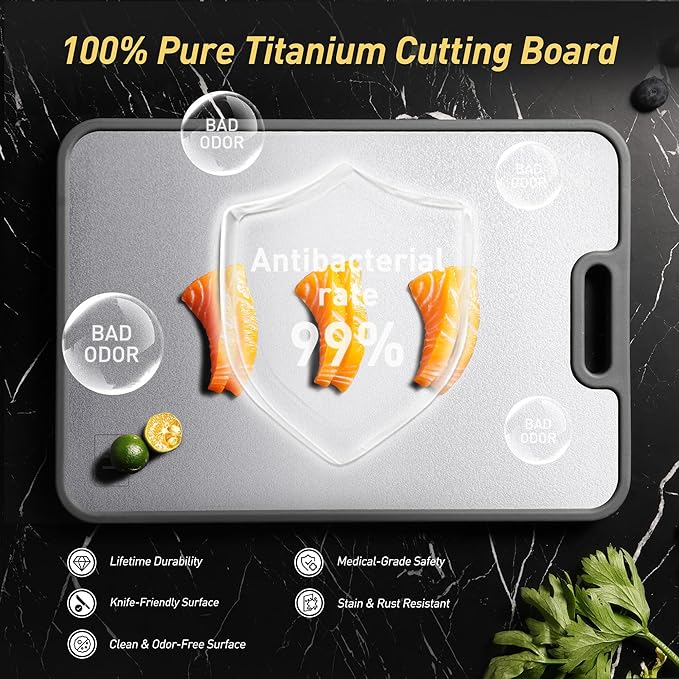 2 in 1 Pure Titanium Cutting Boards for Kitchen Chopping Board with Handle Large Big Small Kitchen Meat Butcher Block Not Stainless Steel Wood Bamboo Glass Rubber Plastic Silicone Acrylic Teak Sink