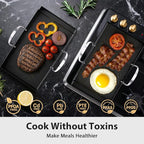 Utheer 19.5" x 10" Ceramic Nonstick Stainless Steel Griddle for Gas, Charcoal & Grill, Large Stove Top Griddle, Non-Toxic, PFAS/PFOA/PTFE Free, Oven Up to 500°F, for BBQ, Camping & Kitchen