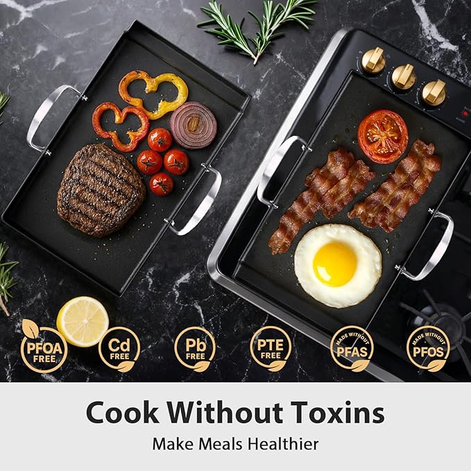 Utheer 19.5" x 10" Ceramic Nonstick Stainless Steel Griddle for Gas, Charcoal & Grill, Large Stove Top Griddle, Non-Toxic, PFAS/PFOA/PTFE Free, Oven Up to 500°F, for BBQ, Camping & Kitchen