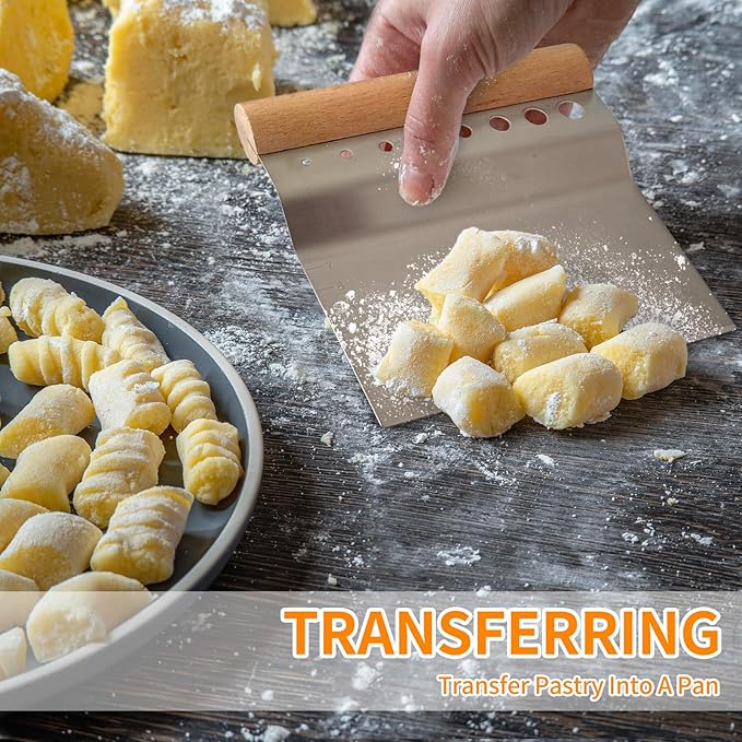 ALLTOP Dough Bench Scraper/Cutter/Chopper Stainless Steel Blade with Herb Stripper,Multipurpose Kitchen Pastry Tool with Scale Ruler - Leaf Remover - 1 Pack