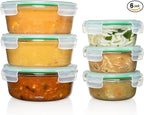 Fusion Gourmet Round Glass Storage Containers with Lids [6 pack] Microwave Safe, Leak-proof, Dishwasher Safe, Oven Safe for Meal Prep Tupperware Set (3 Large + 3 Small, Green)