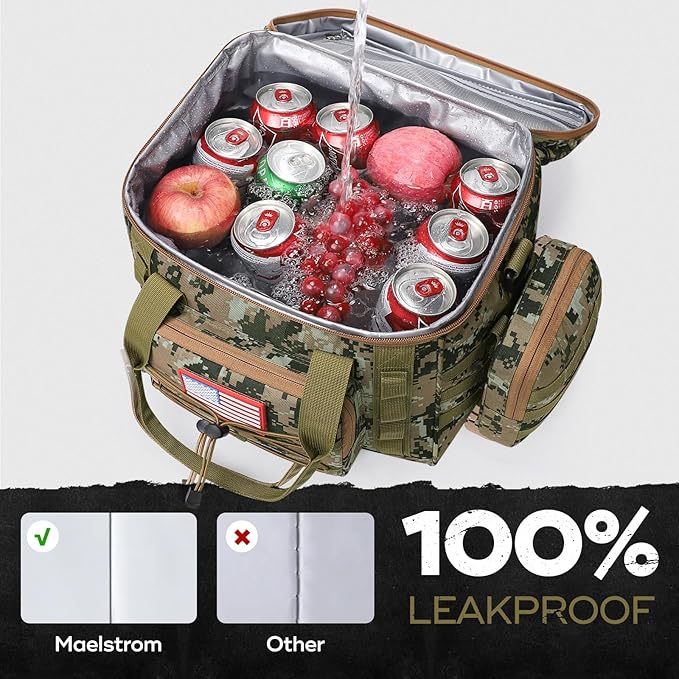 Maelstrom Large Tactical Lunch Box for Men,Insulated Lunch Bag, Leakproof Soft Cooler Bags with Detachable MOLLE Bag,Durable Lunch Tote for Adult Women Work,Picnic,30 Cans/20 L, Camouflage