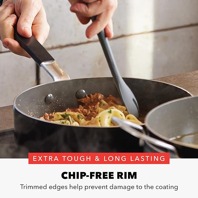 GreenPan x Bobby Flay 13 Piece Nonstick Cookware Pots and Pans Set, PFAS-Free Diamond Ceramic, Induction Suitable, Easy Clean Dishwasher & Oven Safe, Stay-Cool Silicone Handles, Glass Lids, Black