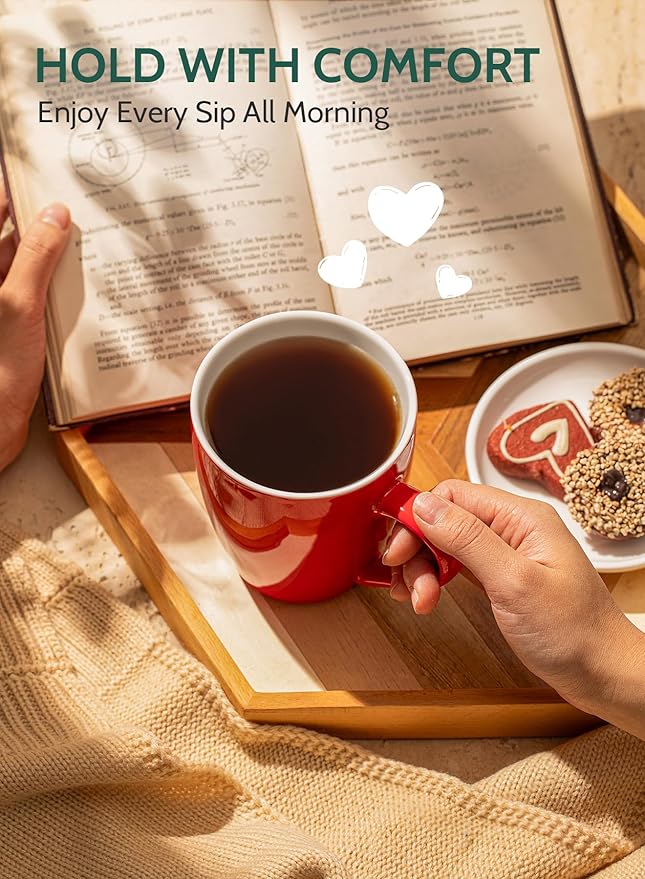 Sweese Porcelain Coffee Mugs - 16 Ounce (Top to the Rim) for Coffee, Latte, Tea, Cocoa, Set of 4, Red