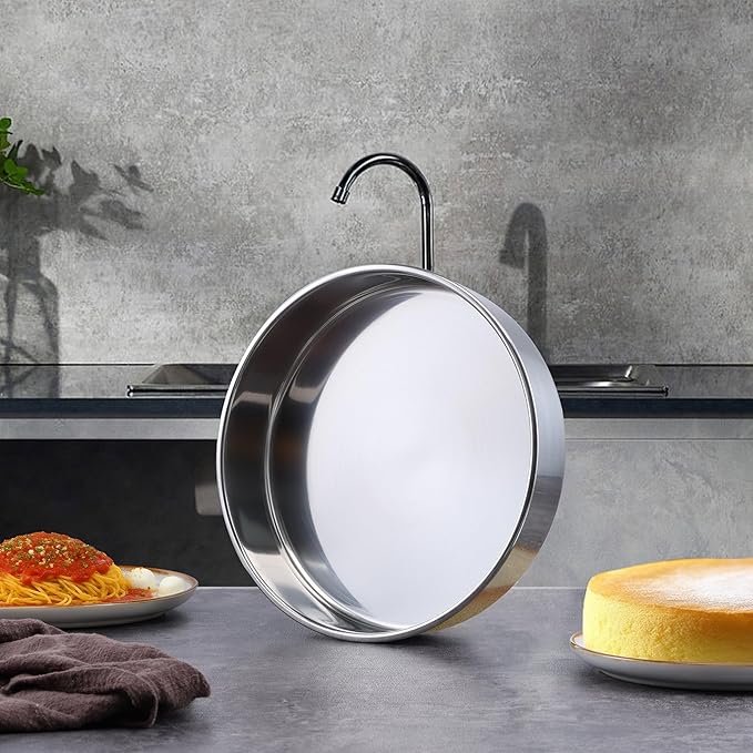 LIANYU 9 Inch Round Cake Pan Set of 3, Stainless Steel Layer Deep Round Baking Cake Pan Set, Metal Baking Tins Mold Perfect for Brownie Lasagna, Dishwasher & Oven Safe