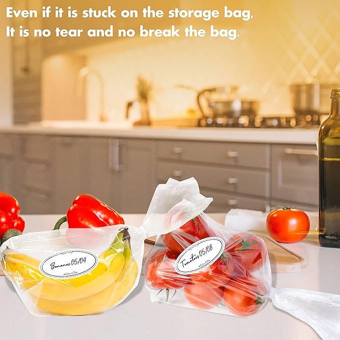 500 Removable Freezer Pantry Oval Canning Labels, Black Polka Borders, Water Oil Resistant with Perforation Line for Food Containers Jars Kitchen Restaurant Storage Organization