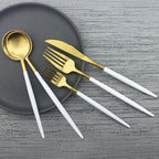 JASHII Luxury Wthie Gold Flatware, Silverware Sets, 5-piece Elegant Cute 18/10 Stainless Steel Silverware Set for Eating Home Kitchen Hotel Restaurant, Service Sets for 1 People, Dishwasher Safe