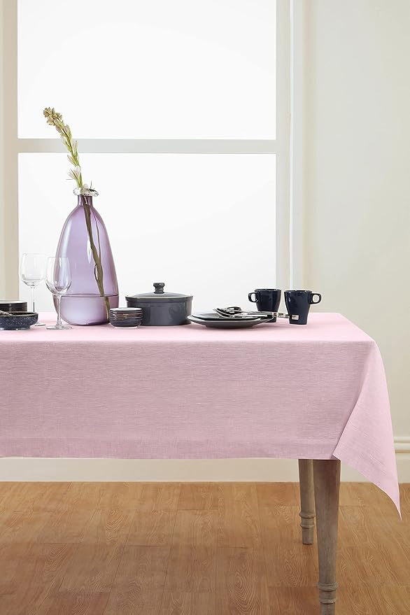 Solino Home Linen Tablecloth 60 x 90 Inch - 100% Pure Linen Bubblegum Pink Table Cloth for Rectangle Tables - Athena, Machine Washable Tablecloth for Summer, Halloween