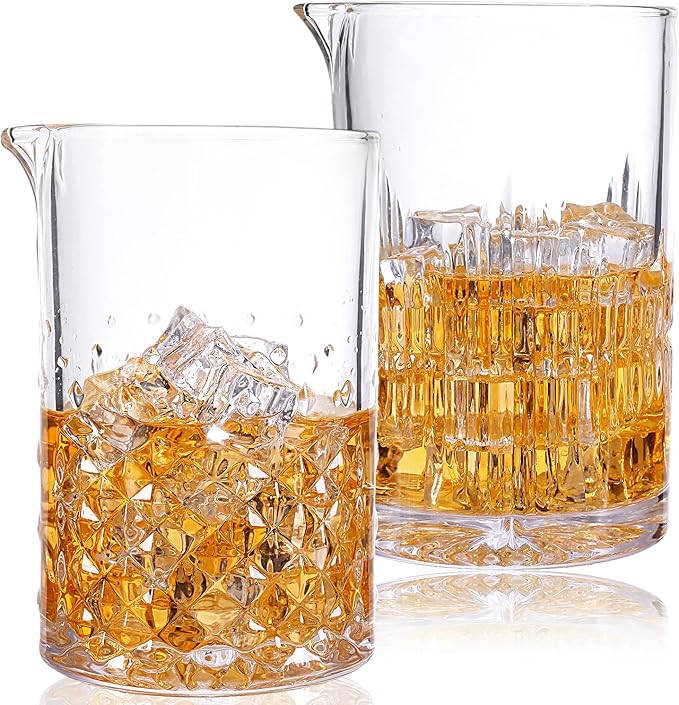 2 Pcs Cocktail Mixing,Crystal Glass Engraved Cocktail Stirring Glasses,24oz Drink Stirring,Thick Weighted Bottom,Professional Bartender's Mixer Glasses,Bar Tools.