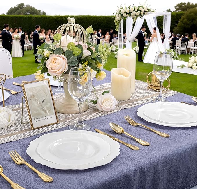 WDF 60pcs White Plastic Dessert Plates -7.5inch Baroque White Disposable Appetizer/Small Cake/Salad Plates- for Upscale Parties & Wedding