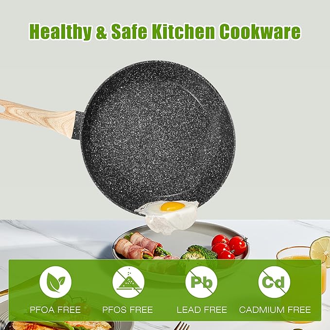 VOTTGO 19 Pcs Pots and Pans Set Non Stick, Black Granite Induction Cookware Set, Non Toxic Healthy RV Kitchen Cooking Set with Silicone Tools and Pot Protectors, PFOA PFOS PFAS Free