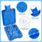 Bento Lunch Box Set With 10oz Soup Thermo, Leak-proof Lunch Containers with 4 Compartment, Kids Hot Thermo Food Jar/Insulation Lunch Bag, Food Containers for School （Blue）