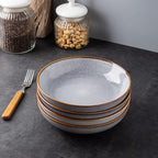 AmorArc 8.5'' Large Pasta Bowls, 36oz Ceramic Salad Serving Bowls Set of 6 for Kitchen, Wide Stoneware Bowls for Pasta,Salad,Fruit,Bread, Microwave Safe, Reactive Glaze-Blue