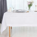 D'Moksha Homes White Linen Tablecloth for Rectangle Tables 60 x 140 Inch - Classic Hemstitch 100% Pure Linen White Tablecloth - Machine Washable Cloth Table Cloth for Summer, Fall and Halloween