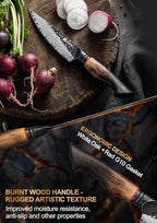 XINZUO 5.6 inch Paring Petty Knife,High Carbon 67 Layers Damascus Steel Fruit and Vegetable Small Kitchen Utility Knife,Burnt Wood Handle