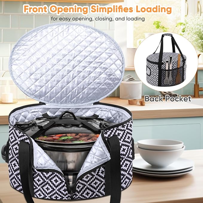 BAGSPRITE Slow Cooker Carrying Case Compatible with 6-8 Quart Crockpot Carrier for Hot Food and Hamlton Beach Slow Cooker Tote with Lid Fastener for Crock-pot Dust Cover Applicances