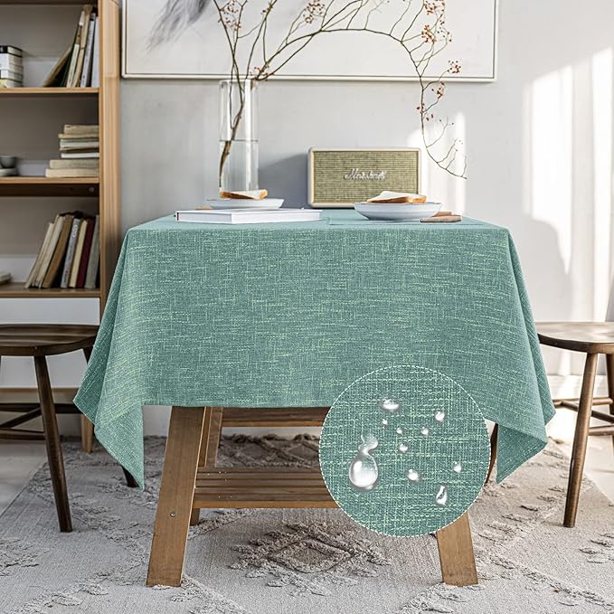 Waterproof Cotton Linen Tablecloths Rectangle Dining Table Cloth, Wipe Clean Indoor & Outdoor Table Cover for Buffet Party and Banquets, Wrinkle Resistant（54"x102"） Onyx Green