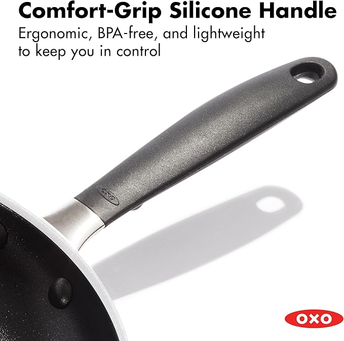 OXO 8” Non-Stick Every Day Frying Pan, BPA-Free Comfort Grip Silicone Handle, Dishwasher & Oven Safe, PFAS-Free Ceramic Skillet, Black