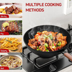 Carbon Steel Wok - Including Glass Cover and Steel Spatula, 13-Inch Woks & Stir-Fry Pans for Induction, Electric, Gas Stoves