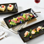Gomakren Serving Platter Serving Dishes, 14 Inch Porcelain Serving Trays for Party, Large Serving Platters and Trays, Rectangular Sushi Plates for Entertaining Thanksgiving, Set of 4, Black