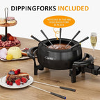Sunvivi Electric Fondue Pot Set for Melting Chocolate Cheese, 3 Quart Fondue Set with Adjustable Temperature Control and 8 Color-Coded Forks, 1000W Non-Stick Fondue Maker for Dessert, Oil and Broth