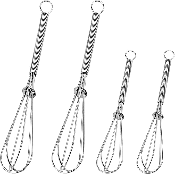 Anaeat Mini Wire Whisks, Set of 4 Portable Stainless Steel Kitchen Tiny Whisk & Egg Beater with Thick Wire - Sturdy Small Mixing Balloon for Cooking, Blending, Whiping, Beating and Stirring (5" + 7")